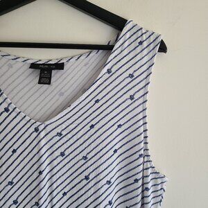 Maxi T-shirt Dress XL Blue Heart Print Jersey Knit Sleeveless Casual Comfy Flowy